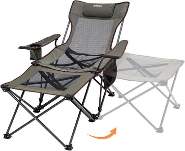 XGEAR 2-в-1 Кемпінговий стул: розкладний, для риболовлі, легкий, з підніжкою та підлокітником, 136 кг, Oxford-тканина