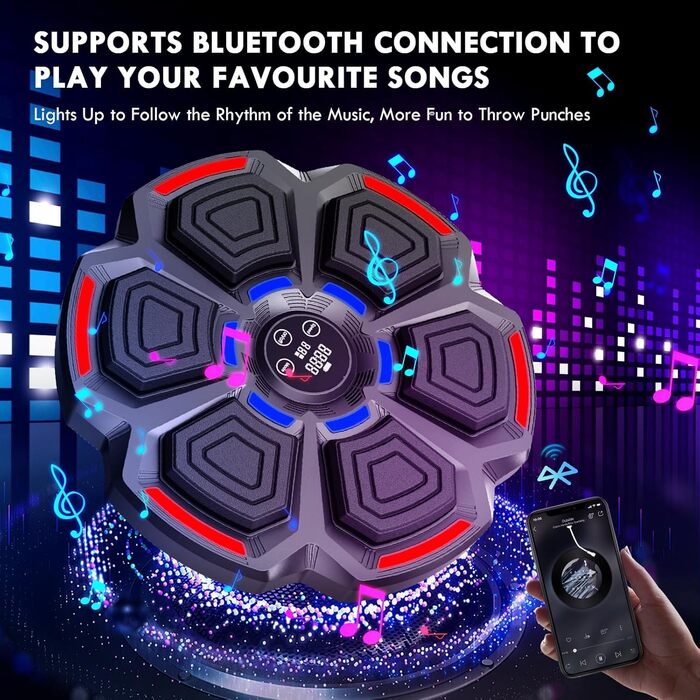 LED музичний бокс-машина Bluetooth з рукавичками, електронний тренажер для боксу, 9 режимів швидкості, підрахунок ударів, легкий монтаж