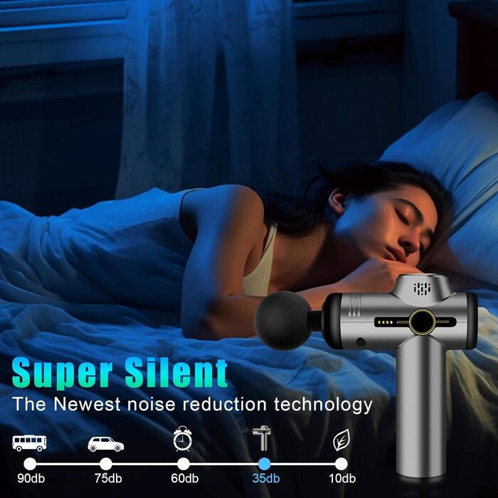 Міні-масажер AQXONG: портативний електричний масажний пістолет з LCD-дисплеєм, 99 швидкостей, 8 насадок, тиха робота 35dB, акумуляторний