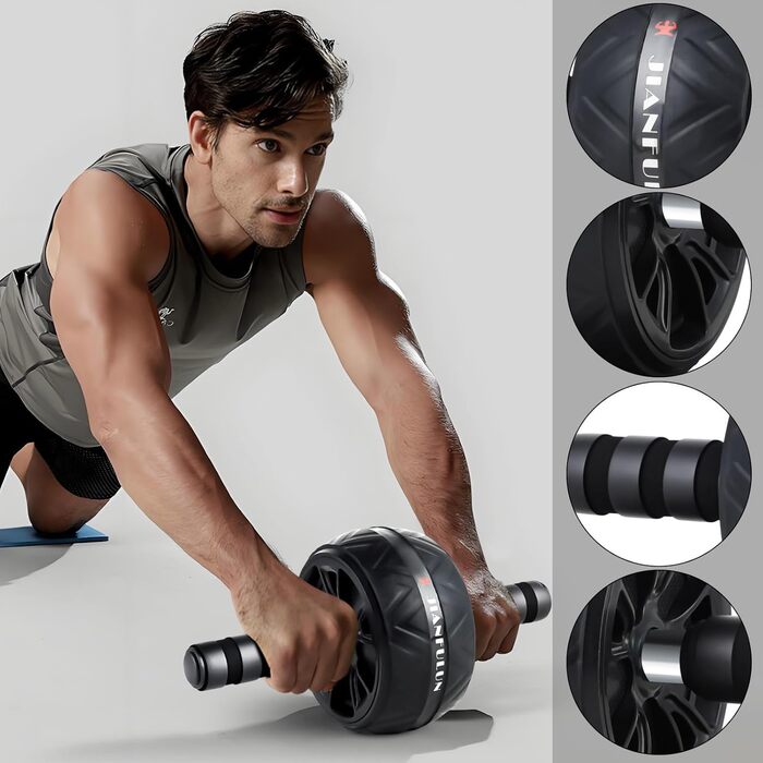 Ролер для пресу AB Roller - тренажер для пресу з килимком для колін. Антиковзне обладнання для тренування пресу вдома. Підходить для початківців та професіоналів, чорний