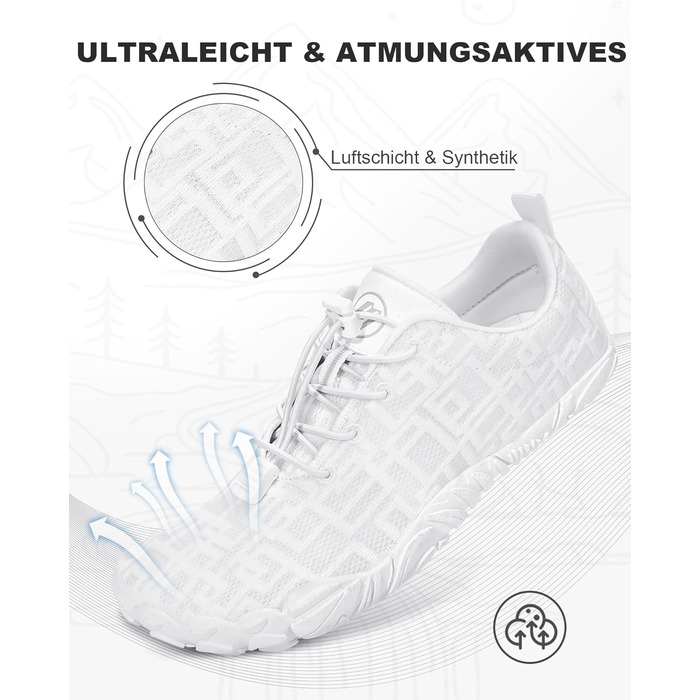 Чоботи для пішохідних прогулянок Barfuss: літні, швидковисихаючі, широка передня частина, Zero-Drop підошва, унісекс, для трейлраннінгу та фітнесу, білі, C1 (D1, 37 EU)