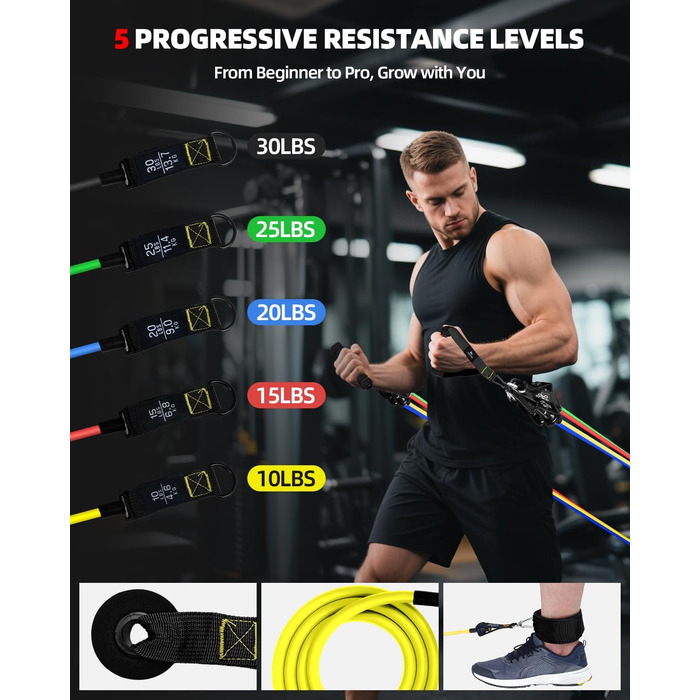 Набір еластичних стрічок Abahub для фітнесу: повне обладнання для тренувань вдома (100LB)