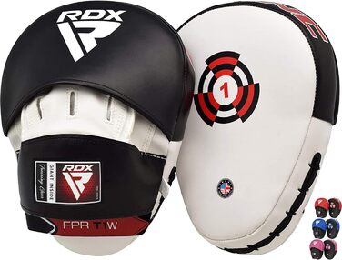 Лапи для боксу та MMA RDX, шкіра Maya Hide, чорні-білі, тренувальні пади для ударів, кікбоксинг, муай-тай, тхеквондо, стандартний розмір