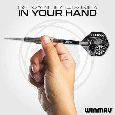Професійний дартс-набір WINMAU Callisto 90% вольфрам, сталевий наконечник, 3 комплектації, ваги 22-26 г, з оперенням та стрижнями