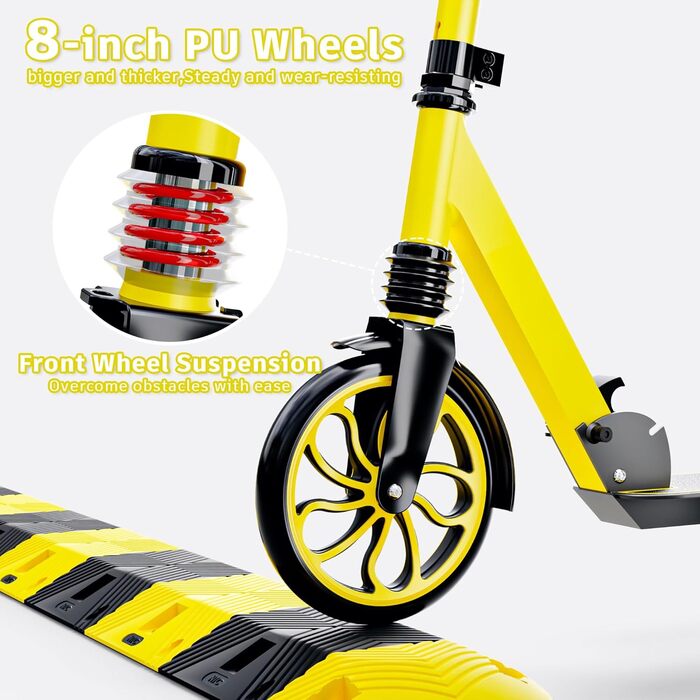 Дитячий трюковий самокат PHOEROS для дітей та дорослих, 6-12 років, складний, з амортизацією, жовтий