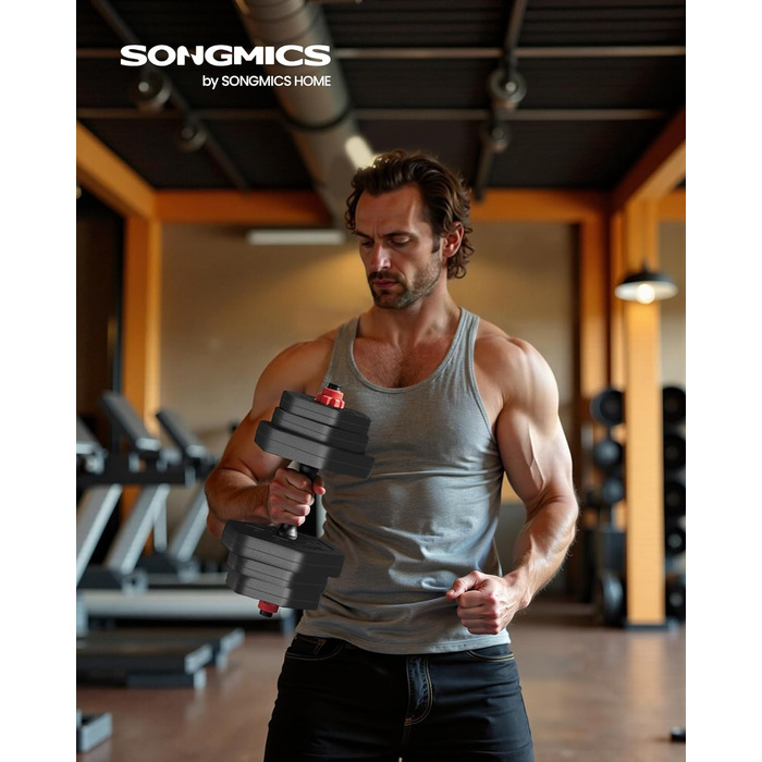 Набір гантелей SONGMICS з'єднаний штангою, шестигранний, 10-40 кг, для фітнесу та силових тренувань вдома та в спортзалі