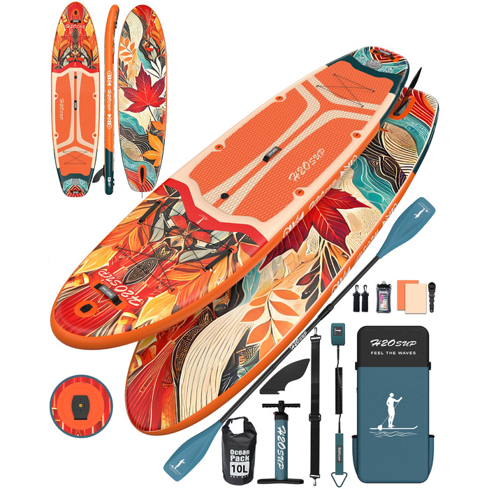 Надувне SUP-борд H2OSUP: широкий, стабільний дизайн, аксесуари преміум-класу, для риболовлі, йоги, Orange