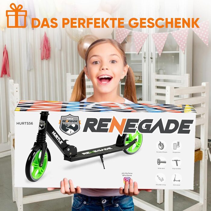 Міський ролер Hurtle Roller Kinder 10 років, складний та регульований по висоті (84–98 см), самокат для дітей та дорослих зі стійкою, з ремінним плечем, до 100 кг (Runner)