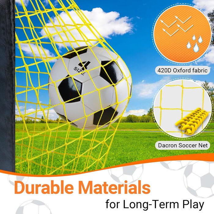 Ворота для футболу Dimples Excel Pop-Up - розкладні для дітей | 1 або 2 шт. в розмірах 120x90 / 152x110 / 213x152 см | 3 кольори на вибір | З м'ячем, насосом, конусами та мішенню (опціонально) | Для саду та подарунка