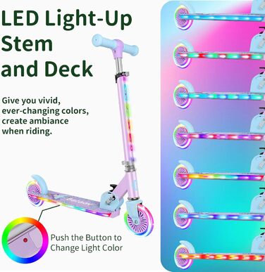 Самокат дитячий BELEEV V2 з LED колесами, регульованою висотою, гальмом, фіолетовий для хлопчиків та дівчаток 4-12 років
