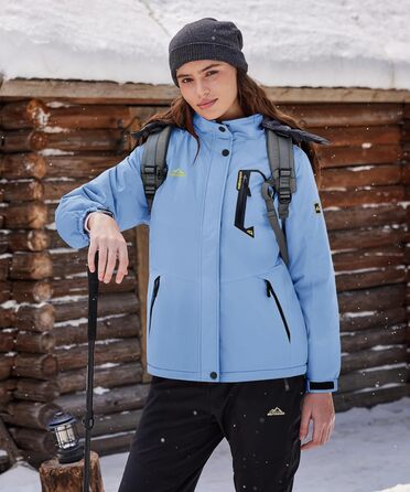 TACVASEN Жіноча перехідна куртка, тепла зимова куртка, вільна куртка для походів, гірськолижна куртка з водонепроникним блискавкою, S, світло-блакитна