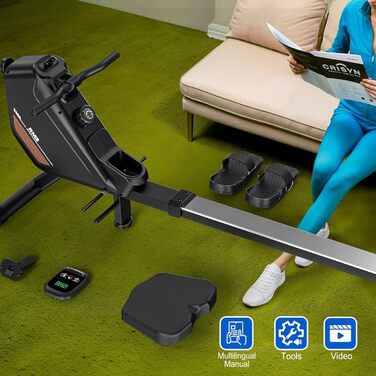 Гребний тренажер для дому з регульованим магнітним опором, Bluetooth-комп'ютером, вантажопідйомність 170 кг