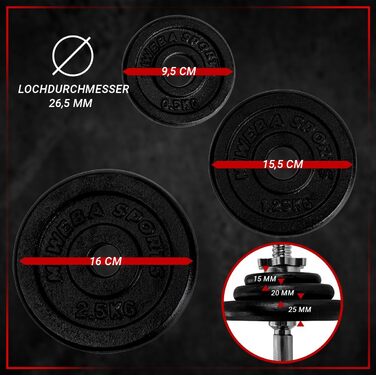 Гантелі Miweba Sports MKH120 20 кг з кейсом, чавунні, для жінок і чоловіків, ергономічна ручка