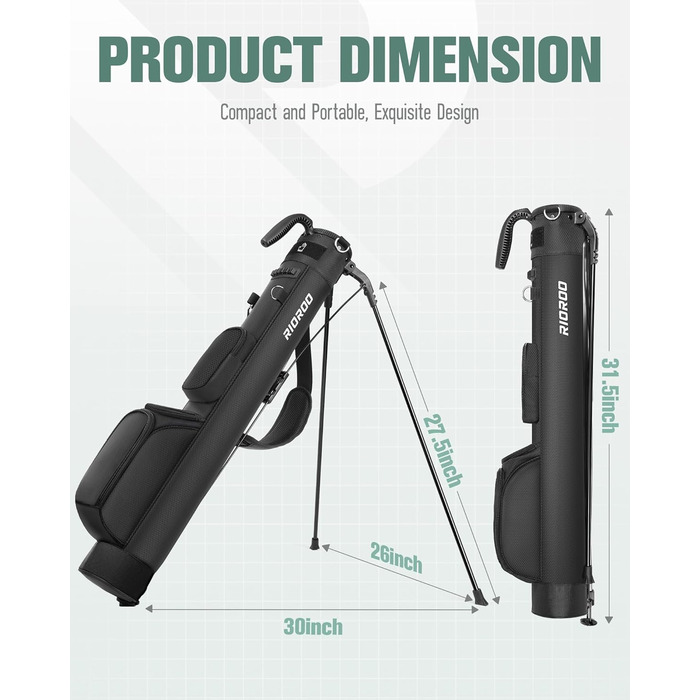 Сумка для гольфу на штативі, чорна A1 - легка, з 3 кишенями, 2-way divider