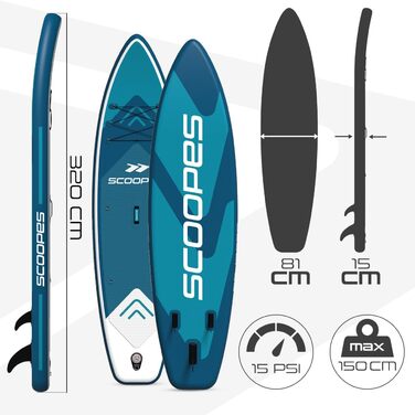 Надувний SUP дошка MalTec 320x81x15 для SUP та каякінгу, з сидінням, комплектом (насос, сумка), до 150 кг, блакитна