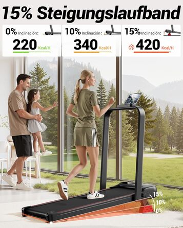 UMAY Бігова доріжка з нахилом 15%, біговий килимок для дому, складаний, з трійною амортизацією та пультом дистанційного керування, максимальне навантаження 136 кг, нахил 15%