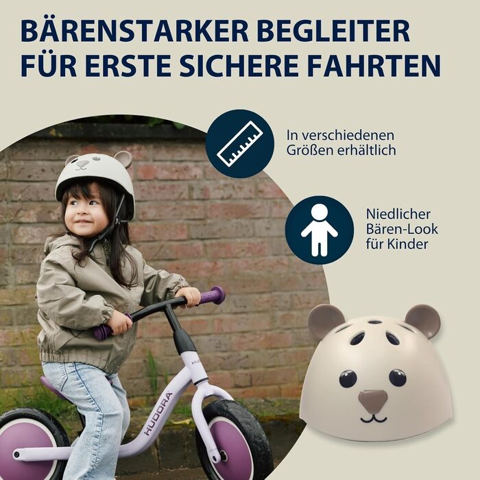 Дитячий велосипедний шолом HUDORA Beary XXS/XS з мотивом ведмедика, безпечний та зручний шолом для дівчаток і хлопчиків, ідеальний для біговела, самоката та велосипеда