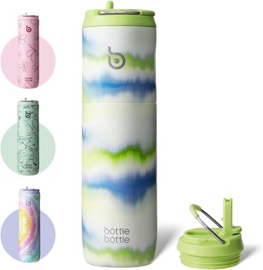 Ізольована пляшка для води BOTTLE BOTTLE 680 мл з трубочкою, кришкою та ручкою, спортивна термос-пляшка з нержавіючої сталі, подвійні стінки, герметична (колір: Туман)