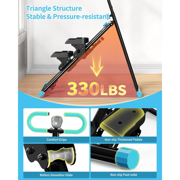 Вертикальний тренажер для кардіо, сходиця для дому, вертикальний альпініст з LCD-дисплеєм, 3 рівні складності, блакитний