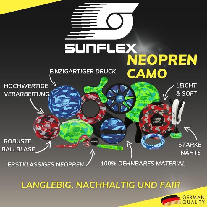 Неопреновий футбольний м'яч Sunflex Camo Green для пляжу, трави та води, м'який і міцний, для гри босоніж, для всіх вікових груп