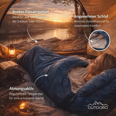 Спальник Outdoro ультралегкий 800г - зелений (правий блискавка) - літній, мумія, для чоловіків/жінок, компактний
