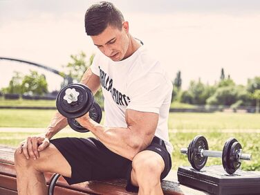 Комплект гантелей GORILLA SPORTS 20 кг з кейсом, 8 чавунних дисків, 30 мм гриф із насічкою, зіркоподібні замки