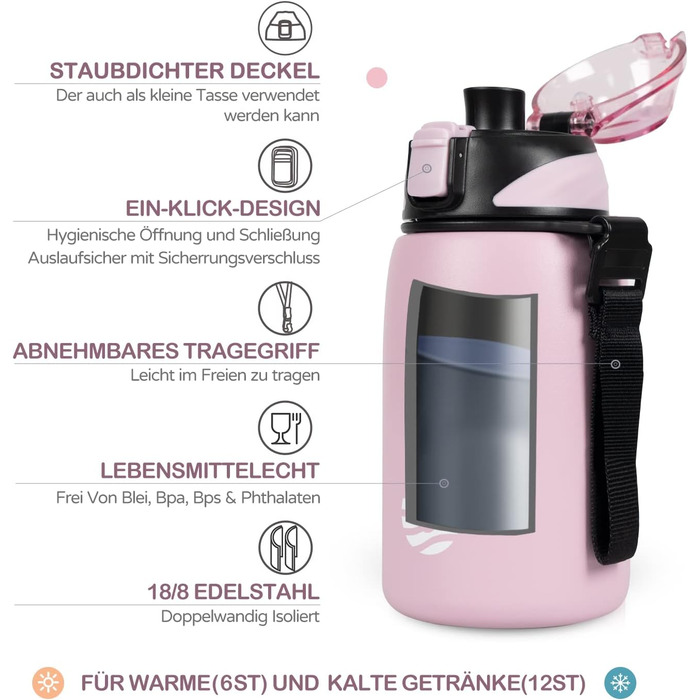 Дитяча термос-пляшка Fjbottle 400 мл, нержавіюча сталь, зручне відкривання, BPA Free, герметична, для газованих напоїв, для хлопчиків і дівчаток, єдиноріг, для школи та подорожей