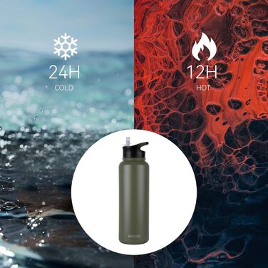 Термос-пляшка з нержавіючої сталі 1,2 л з 2 кришками та трубочкою, BPA Free, вакуумна ізоляція, герметична, для газованих напоїв, набір 4 шт. для спорту, подорожей, кемпінгу