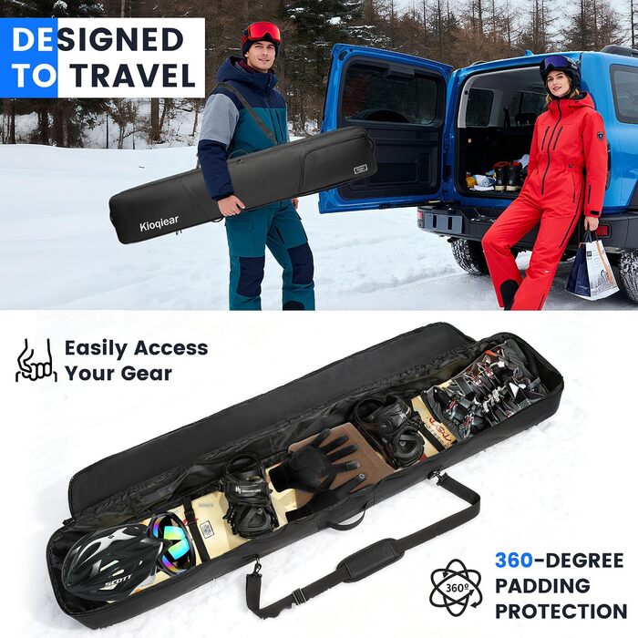 Сумка для сноуборду та черевиків Kioqiear з підкладкою, чорна (до 165 см та 43 розмір)
