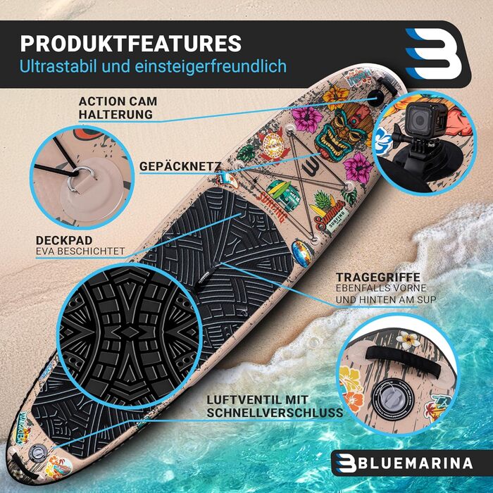Надувна SUP-дошка Bluemarina Ariki Tiki 325x86x15 см, 5 років гарантії, комплект для сапбордингу, вантажопідйомність до 140 кг