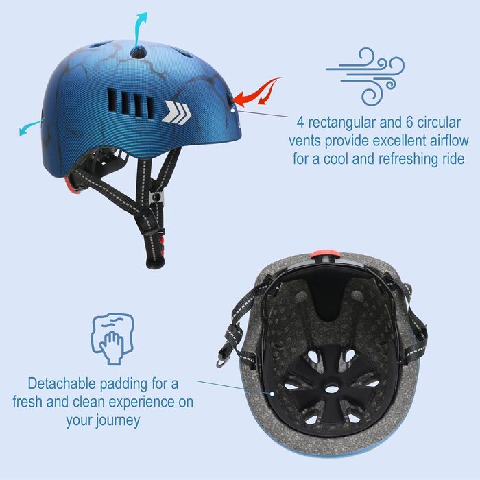 Дитячий шолом KAMUGO з комплектом захисту: наколінники, налокітники, захист зап'ясть. Підходить для дітей 1-8 років для роликів, скейта, велосипеда. Колір: синій, карбон