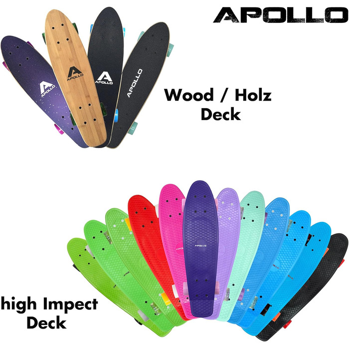Скейтборд Apollo Fancy Vintage Mini Cruiser 22.5'' з дерев'яною декою, для дітей від 8 років, з LED колесами або без, повністю зібраний