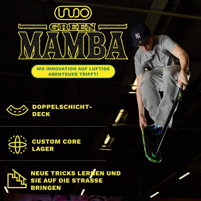 Трюковий самокат Indo Trick Scooter V2 Pro Green Mamba (12+ років) для підлітків, дітей та дорослих – для вулиці та приміщення