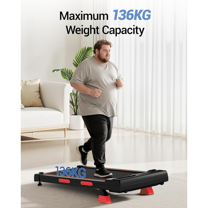 UMAY Walking Pad - біговий килимок для дому з регулюванням нахилу 15% та безшумним мотором, підтримує вагу до 136 кг