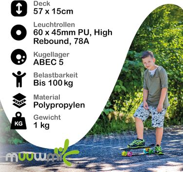 Скейтборд Muuwmi Fun - Дошка 57x15 см, Підшипники ABEC 5, PU Колеса 60x45 мм (рожевий)