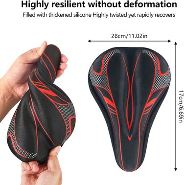 Покриття на сидіння велосипедного сидіння AUVSTAR Gel, гелеве, дихаюче, преміум, для гірського велосипеда, для чоловіків та жінок (Червоний 02)