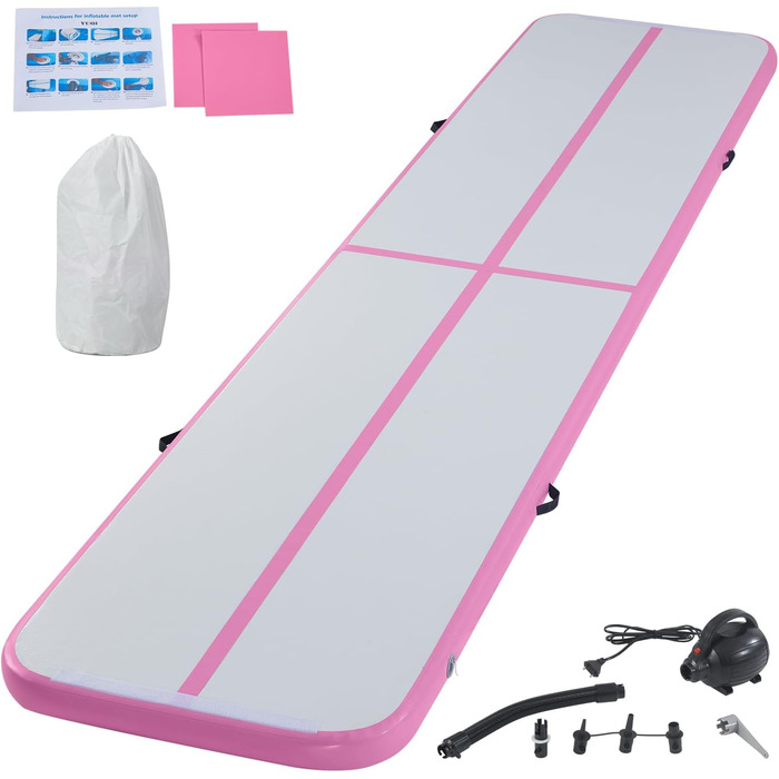 Надувний гімнастичний мат Air Turn Track Matte для tumbling, йоги та фітнесу, протиковзкий та водонепроникний (Рожевий, 3 м)