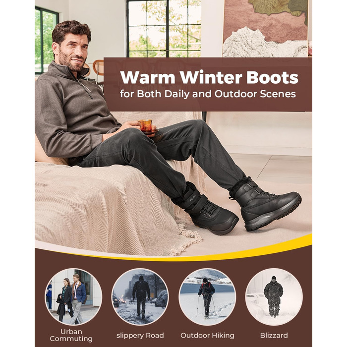 Черевики зимові чоловічі FitVille широкі, теплі, водонепроникні, з коротким гомілкою, чорні (46 EU)