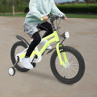 Дитячий велосипед 16 дюймів для дітей 5-8 років, регульована висота, з додатковими колесами та LED-ліхтариком (жовтий)