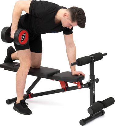 Універсальна регульована тренувальна лава Marbo Sport MH-L111 2.0 з бенкюрлером, чорна-червона, вироблено в ЄС