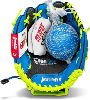 Рукавиця для бейсболу Franklin Sports Teeball (універсальна, 22.9 см) - Синє штучне шкіра, для юніорів