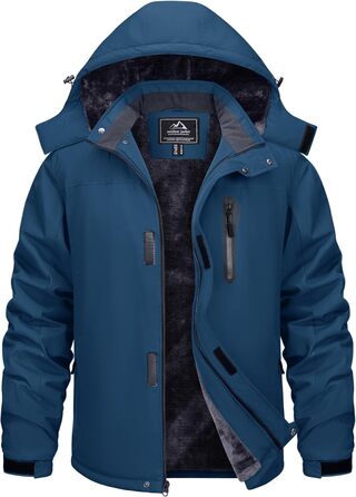 TACVASEN Куртка зимова чоловіча водонепроникна тепла флісова підкладка софтшелл дихаюча функціональна куртка з відстібаною капюшоном XL темно-синій