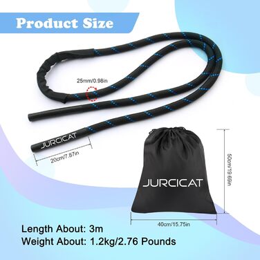 Стрибкове канат JurciCat 1.3 кг - вантажний, для силових тренувань чоловіків та жінок