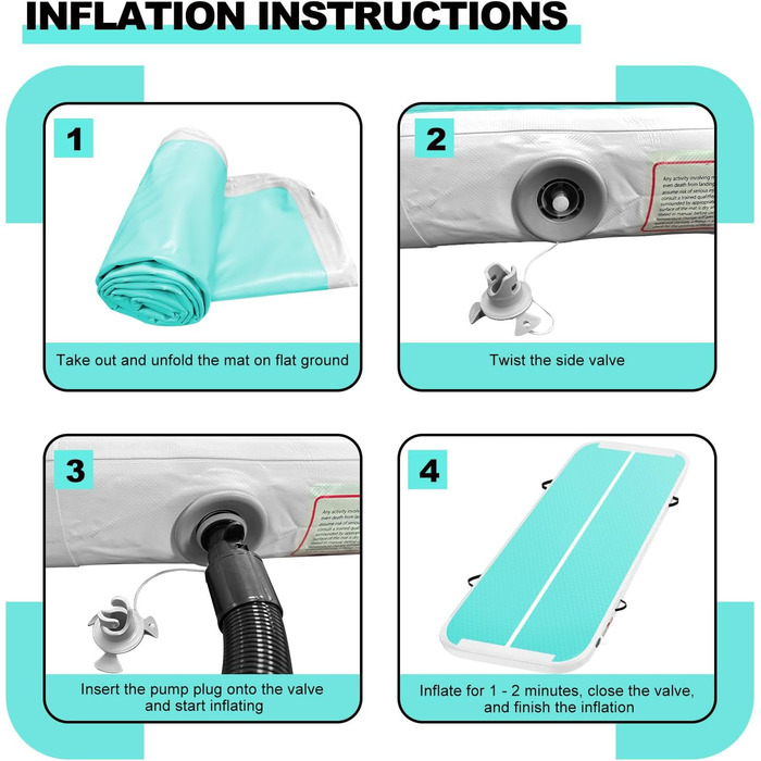 Надувна гімнастична килимок, 2м/3м/4м/5м/6м, 10см, для фітнесу, йоги, танців, сімейного відпочинку (зелений, 3м*1м*0.1м)