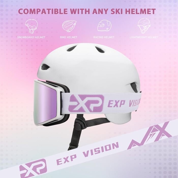 Комплект лижних масок EXP VISION для батьків і дітей, антифог, 100% UV захист, OTG, для сноуборду та лиж, унісекс, ліловий