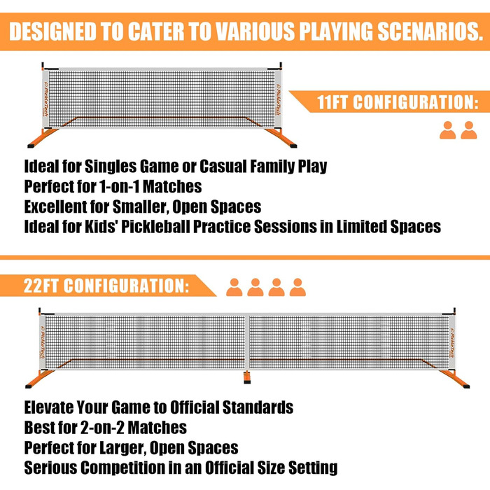 PickleTech 6.0: Портативна сітка для піклболу 2-в-1, 6.0 м, для гри на відкритому повітрі, відповідає USAPA, з сумкою, колірна схема Sunset Chevron