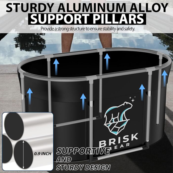 Еліптична ванна для криотерапії XL від Brisk Bear з кришкою – велика ванна для відновлення після спорту з цифровим таймером – холодне занурення для розслаблення та зняття напруги