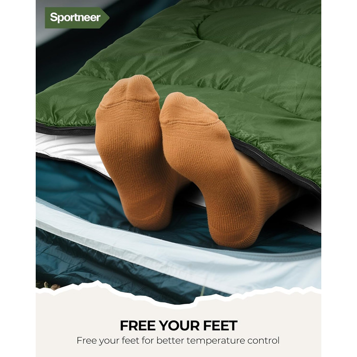 Сплячий мішок Outdoor Sportneer для дорослих та дітей - легкий спальний мішок для кемпінгу, піших прогулянок, 220x80 см, зелений + світло-зелений