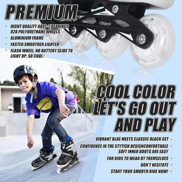 Роликові ковзани Nattork для хлопчиків з підсвічуванням, розмір 32-36, чорні