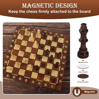 Набір для гри в шахи 3-в-1, дерев'яний, магнітний, 34 x 34 см. Шахи для дітей, для ігор, сімейних вечірок